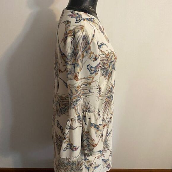Fab'rik White Leaf Print Silk Blend bell sleeves dress, size L - Picture 4 of 6